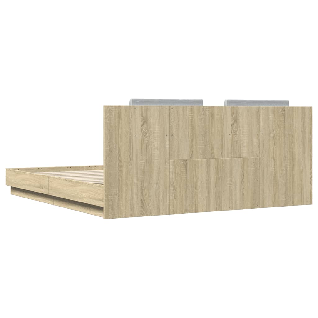 Sengeramme Med Hodegavl Og Led-Lys Sonoma Eik 200X200 Cm