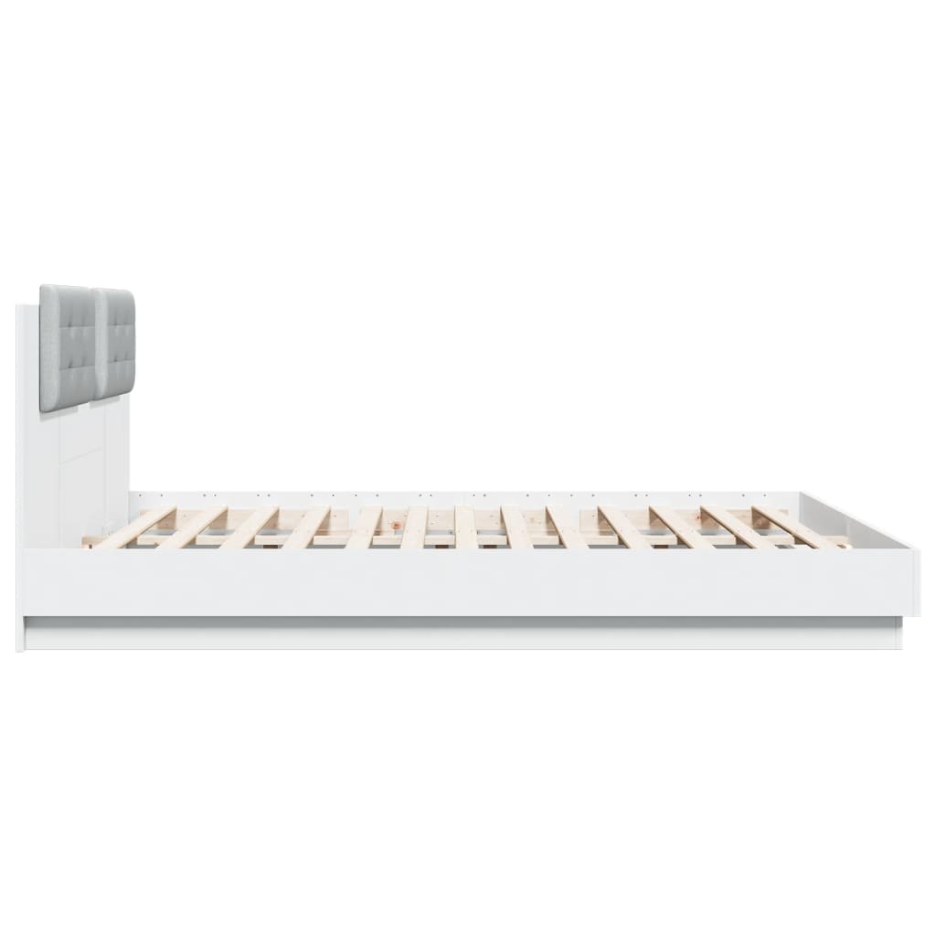 Sengeramme Med Hodegavl Og Led-Lys Hvit 180X200 Cm