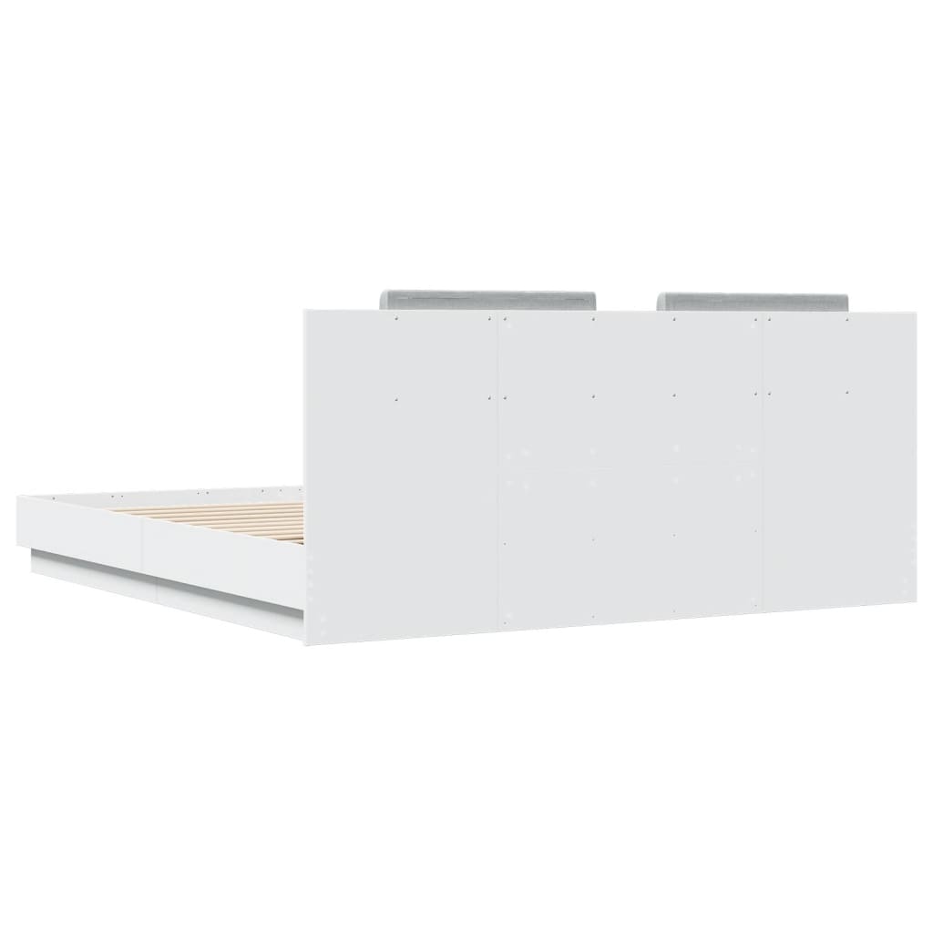 Sengeramme Med Hodegavl Og Led-Lys Hvit 180X200 Cm