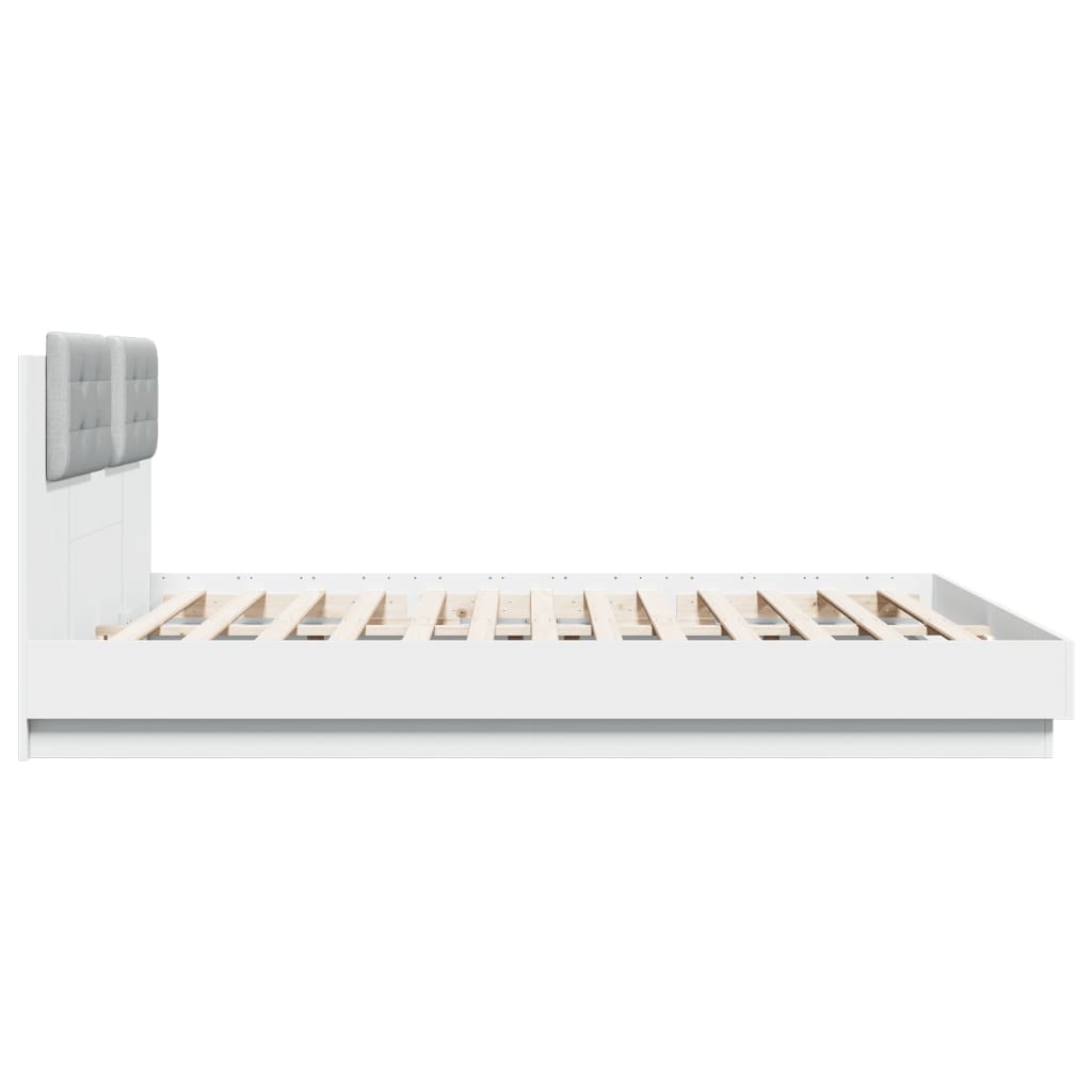 Sengeramme Med Hodegavl Og Led-Lys Hvit 160X200 Cm
