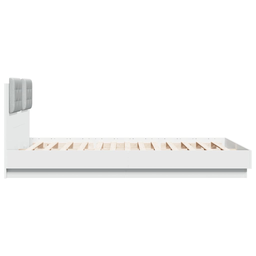Sengeramme Med Sengegavl Og Led-Lys Hvit 150X200 Cm