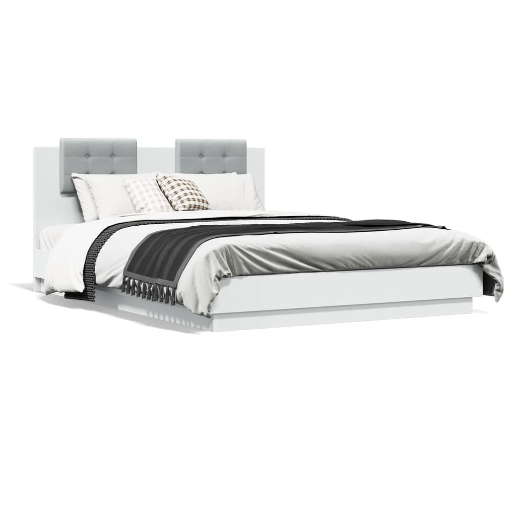 Sengeramme Med Hodegavl Og Led-Lys Hvit 140X200 Cm