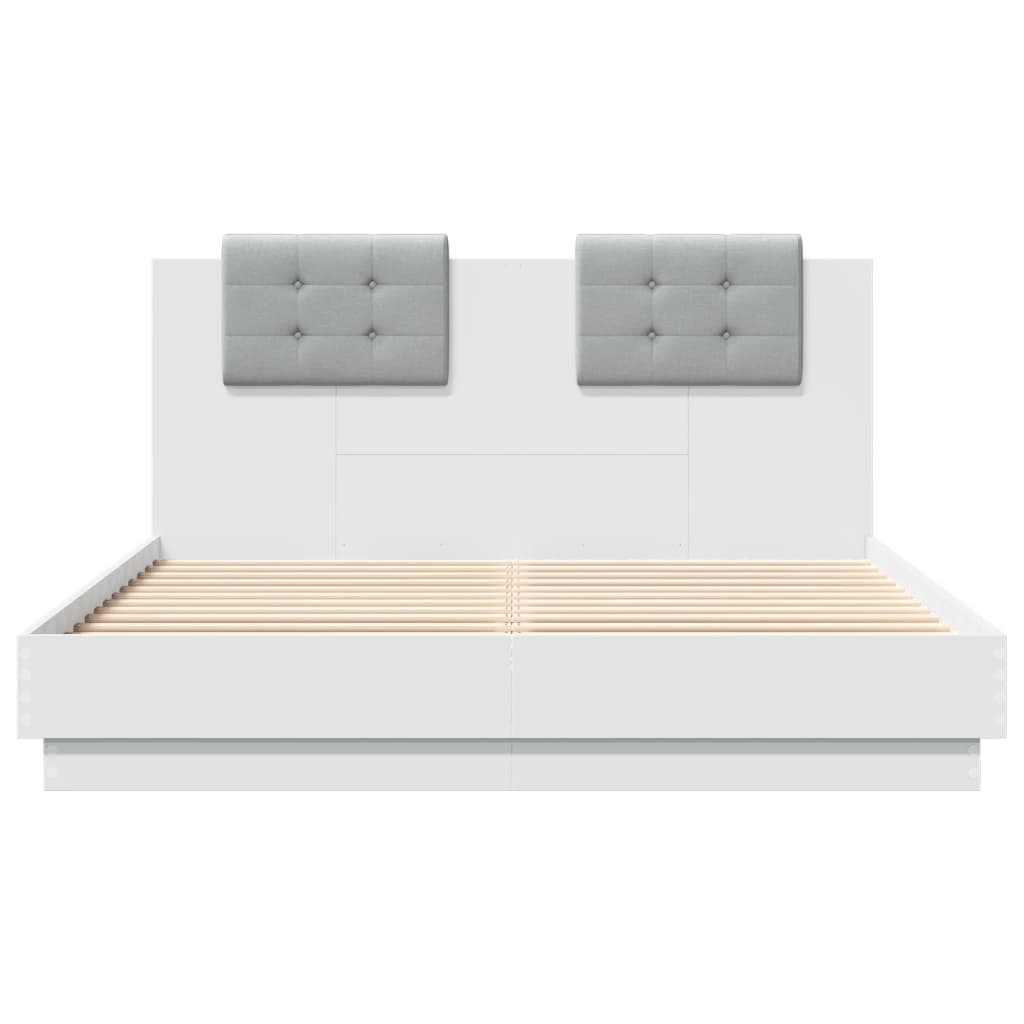 Sengeramme Med Hodegavl Og Led-Lys Hvit 140X200 Cm