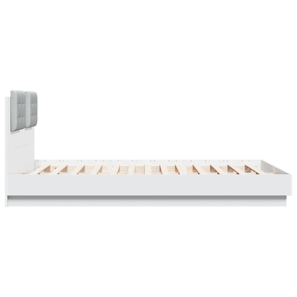 Sengeramme Med Hodegavl Og Led-Lys Hvit 140X200 Cm