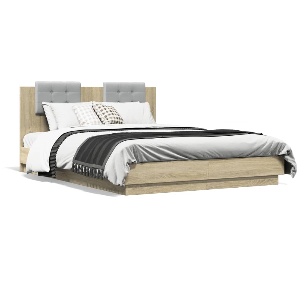Sengeramme Med Hodegavl Og Led-Lys Sonoma Eik 120X200 Cm