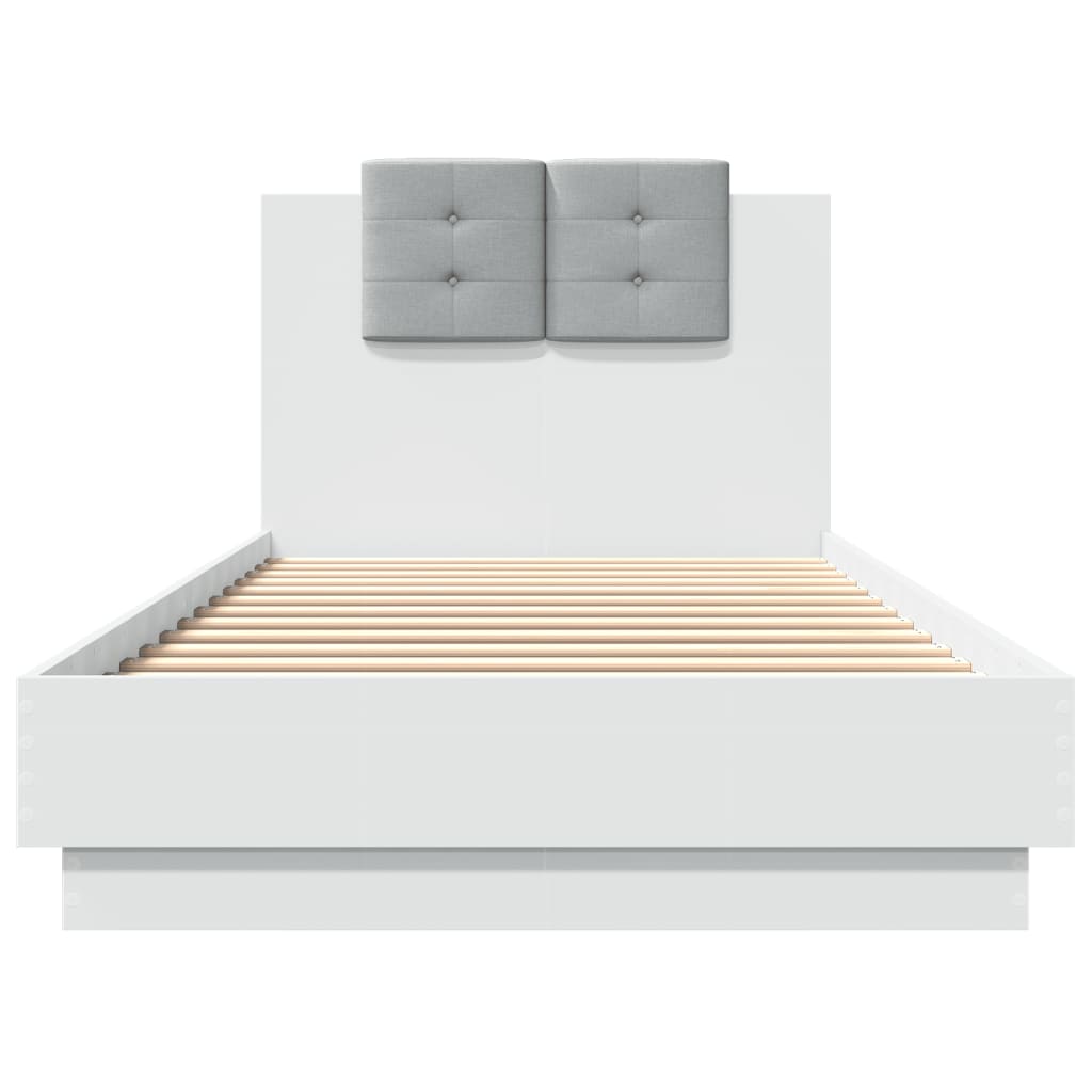 Sengeramme Med Hodegavl Og Led-Lys Hvit 100X200 Cm
