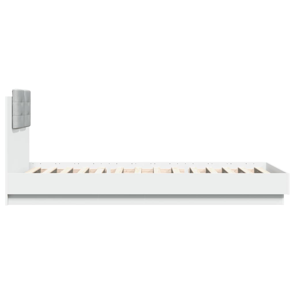 Sengeramme Med Hodegavl Og Led-Lys Hvit 100X200 Cm