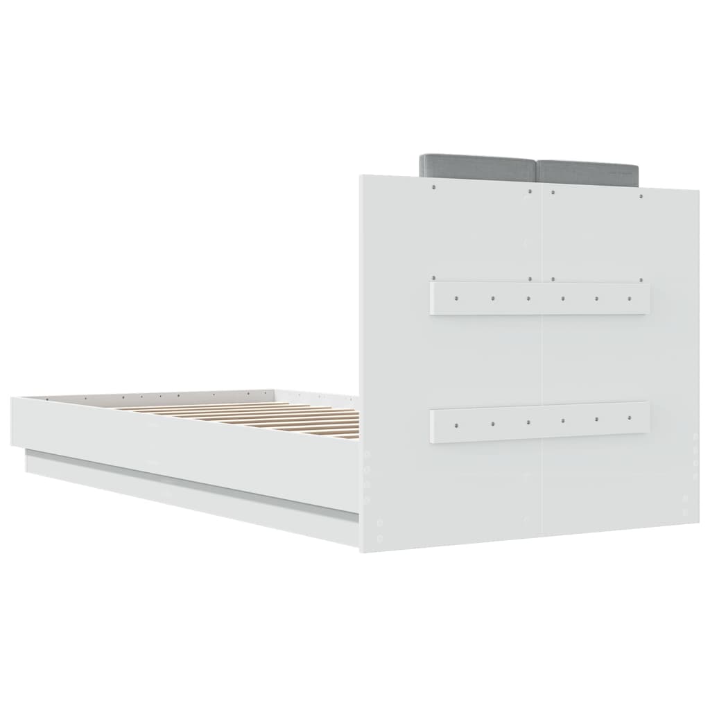 Sengeramme Med Hodegavl Og Led-Lys Hvit 100X200 Cm