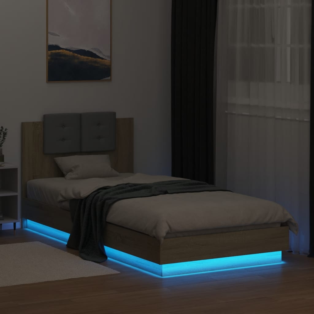 Sengeramme Med Hodegavl Og Led-Lys Sonoma Eik 100X200 Cm