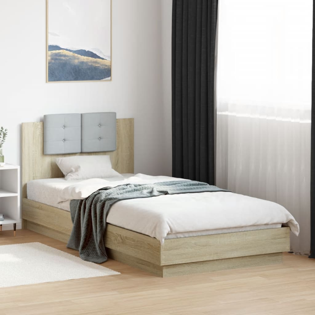 Sengeramme Med Hodegavl Og Led-Lys Sonoma Eik 100X200 Cm