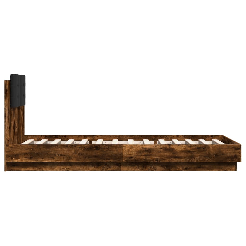 Sengeramme Med Hodegavl Og Led-Lys Røkt Eik 100X200 Cm