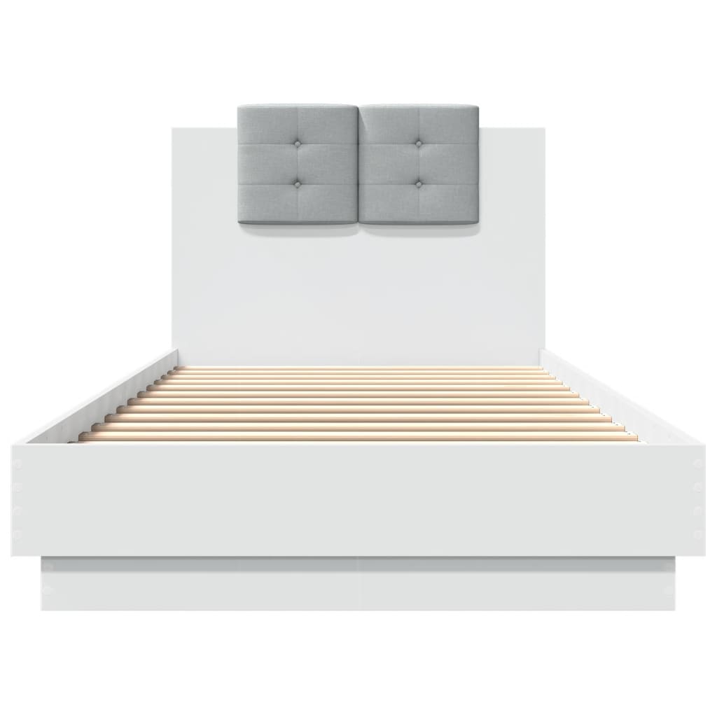 Sengeramme Med Hodegavl Og Led-Lys Hvit 90X200 Cm