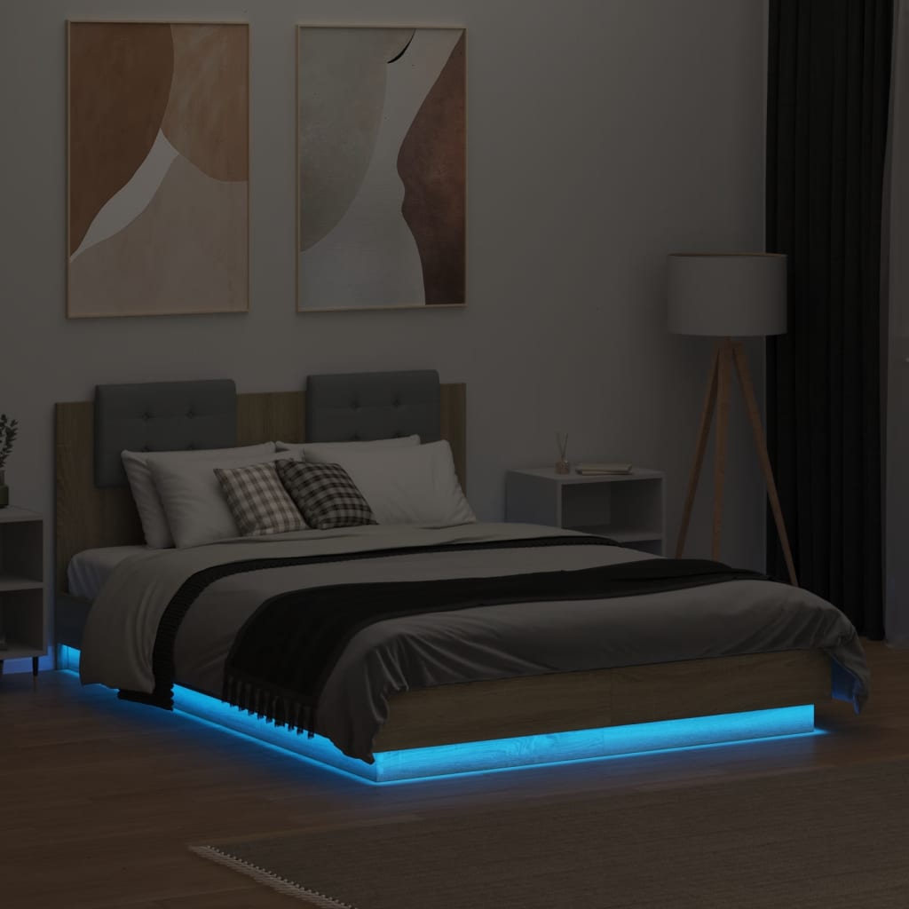 Sengeramme Med Hodegavl Og Led-Lys Sonoma Eik 140X190 Cm