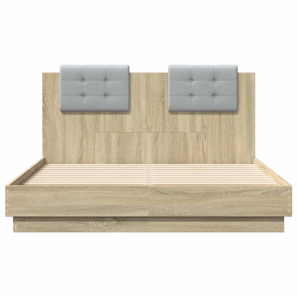 Sengeramme Med Hodegavl Og Led-Lys Sonoma Eik 140X190 Cm