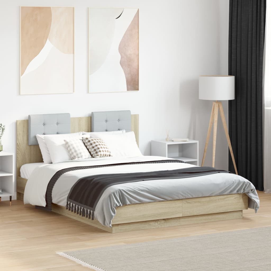 Sengeramme Med Hodegavl Og Led-Lys Sonoma Eik 140X190 Cm