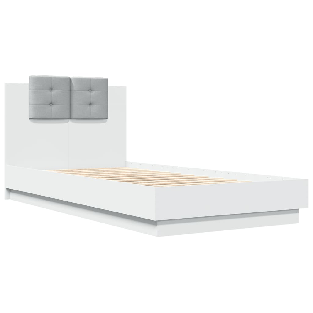 Sengeramme Med Hodegavl Og Led-Lys Hvit 90X190 Cm