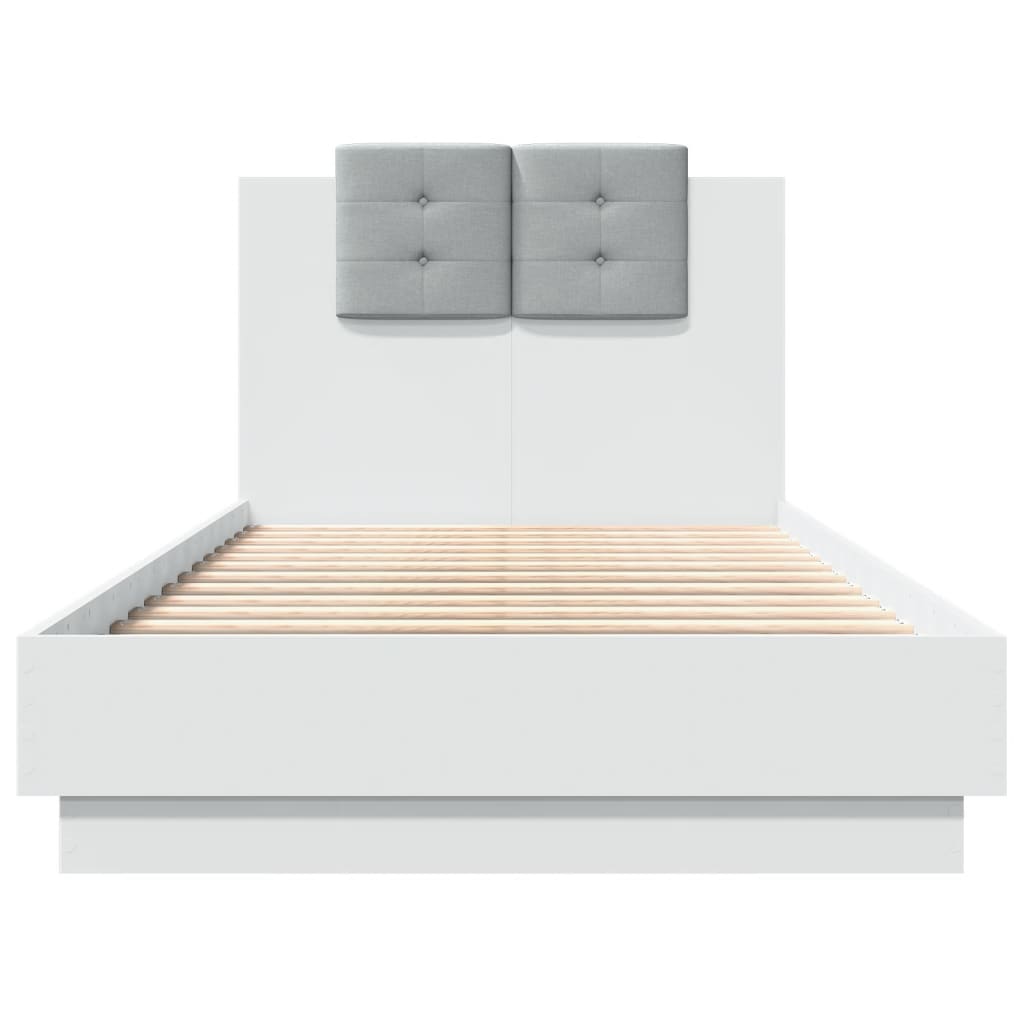 Sengeramme Med Hodegavl Og Led-Lys Hvit 90X190 Cm