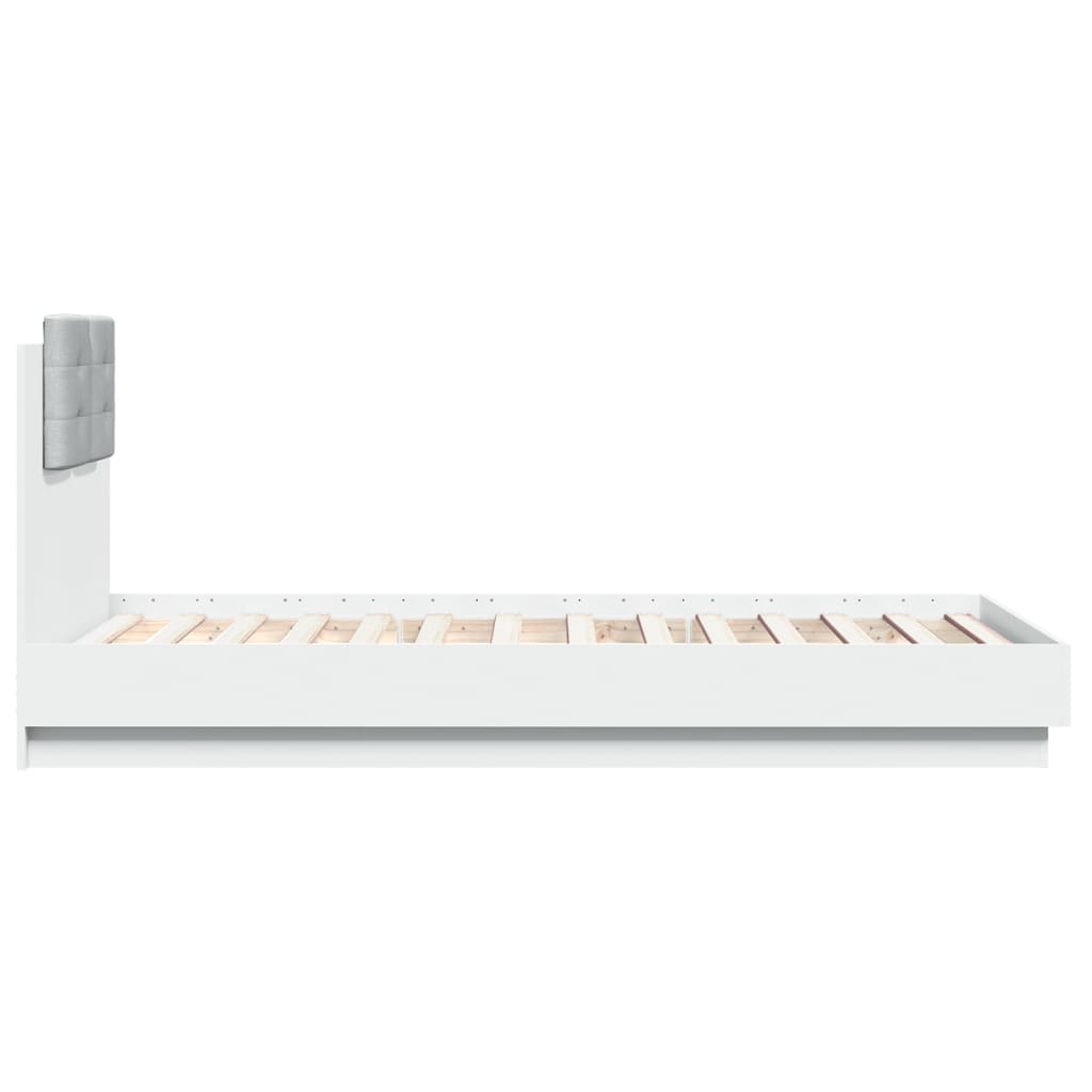 Sengeramme Med Hodegavl Og Led-Lys Hvit 90X190 Cm