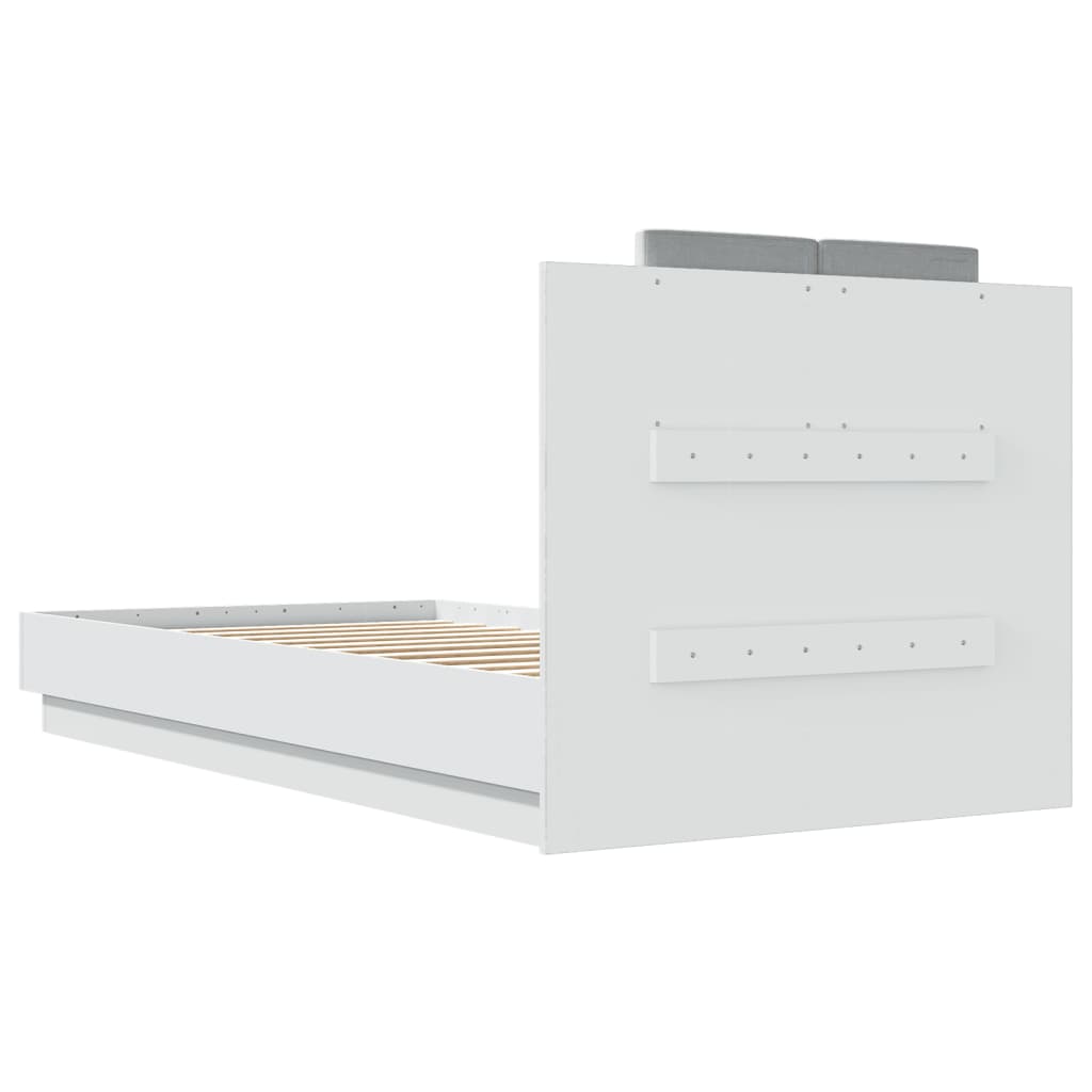 Sengeramme Med Hodegavl Og Led-Lys Hvit 90X190 Cm