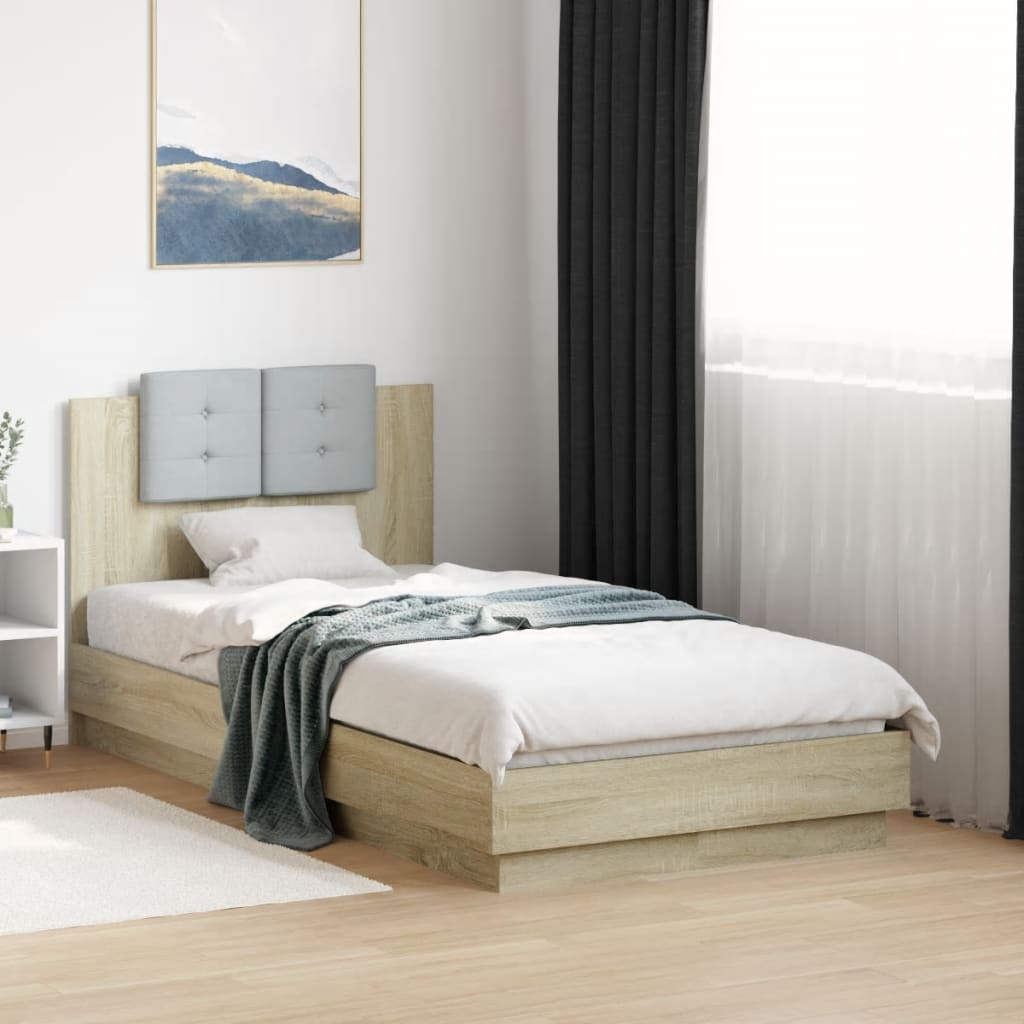 Sengeramme Med Hodegavl Og Led-Lys Sonoma Eik 90X190 Cm
