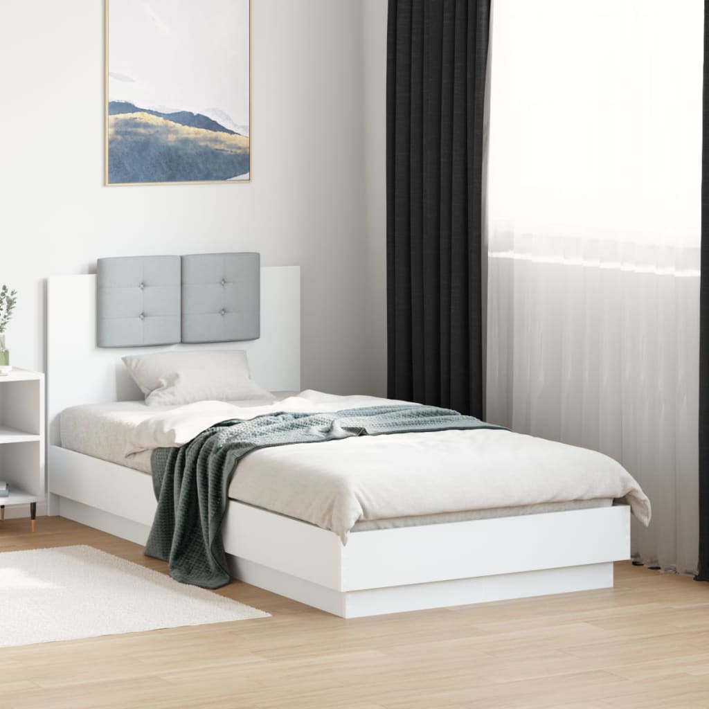 Sengeramme Med Hodegavl Og Led-Lys Hvit 75X190 Cm