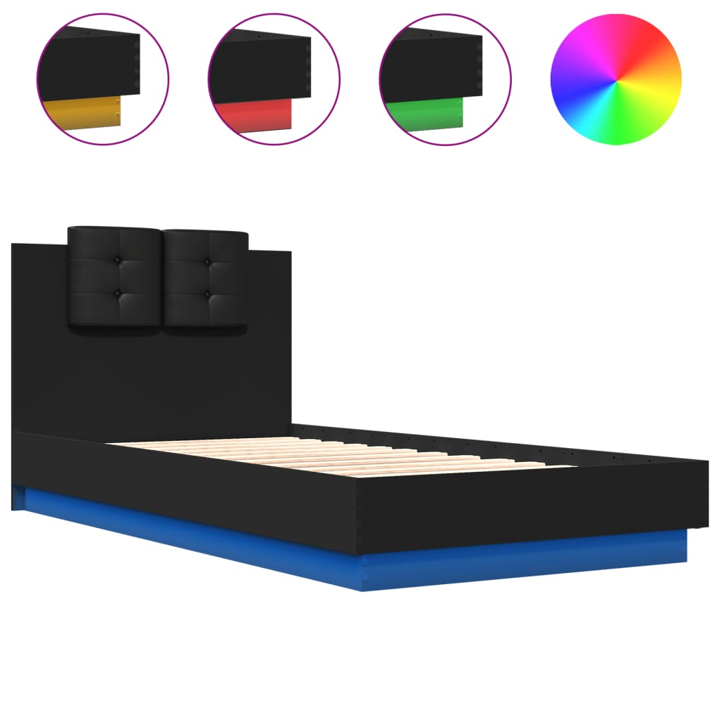 Sengeramme Med Hodegavl Og Led-Lys Svart 75X190 Cm