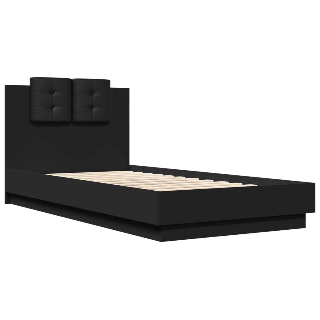 Sengeramme Med Hodegavl Og Led-Lys Svart 75X190 Cm