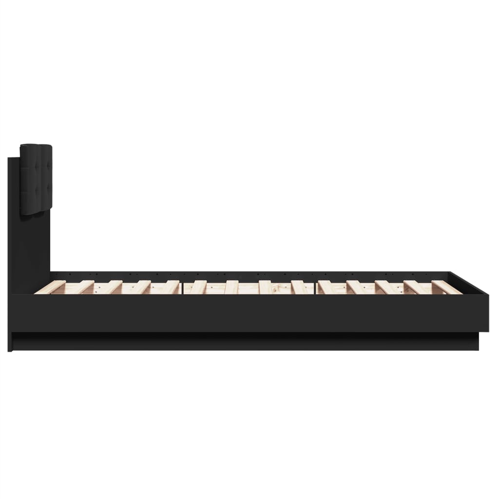 Sengeramme Med Hodegavl Og Led-Lys Svart 75X190 Cm