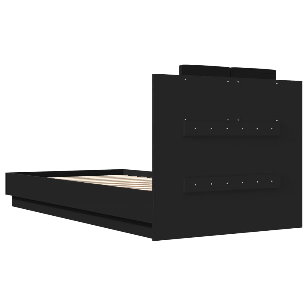 Sengeramme Med Hodegavl Og Led-Lys Svart 75X190 Cm