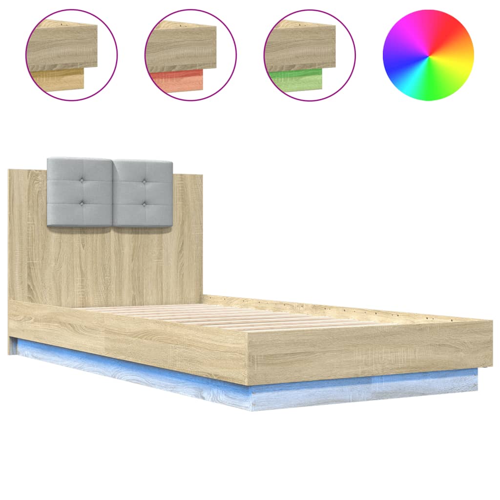 Sengeramme Med Hodegavl Og Led-Lys Sonoma Eik 75X190 Cm