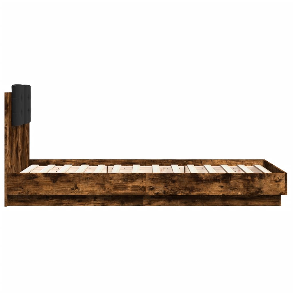 Sengeramme Med Hodegavl Og Led-Lys Røkt Eik 75X190 Cm