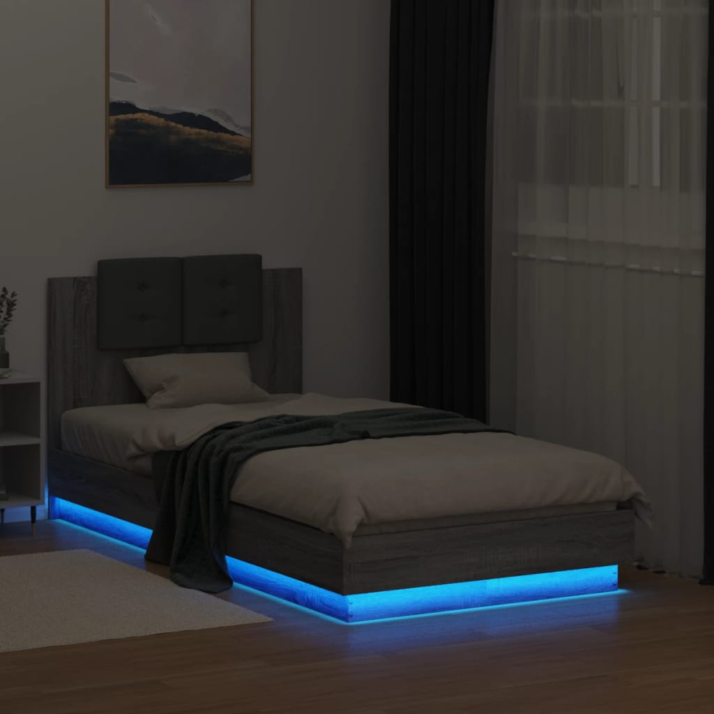 Sengeramme Med Hodegavl Og Led-Lys Grå Sonoma 75X190 Cm