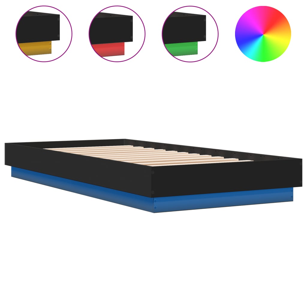 Sengeramme Med Led-Lys Svart 100X200 Cm