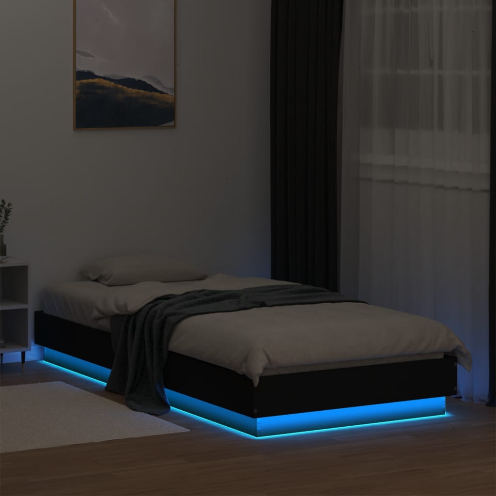 Sengeramme Med Led-Lys Svart 100X200 Cm
