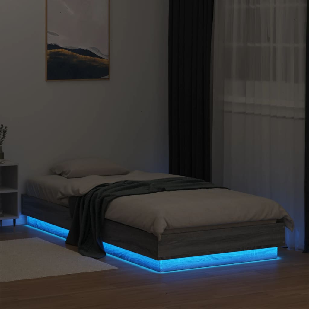 Sengeramme Med Led-Lys Grå Sonoma 100X200 Cm