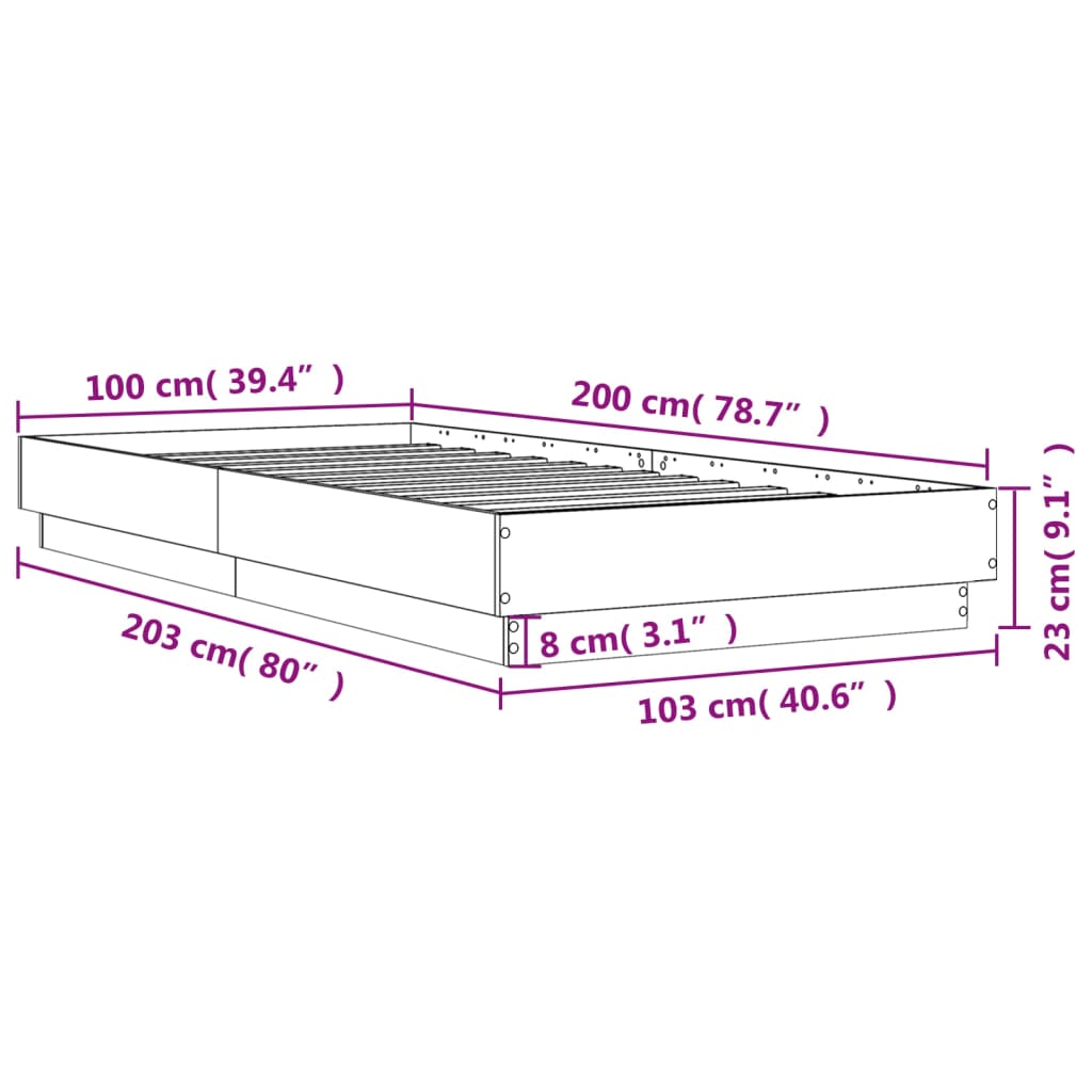 Sengeramme Hvit 100X200 Cm Konstruert Tre