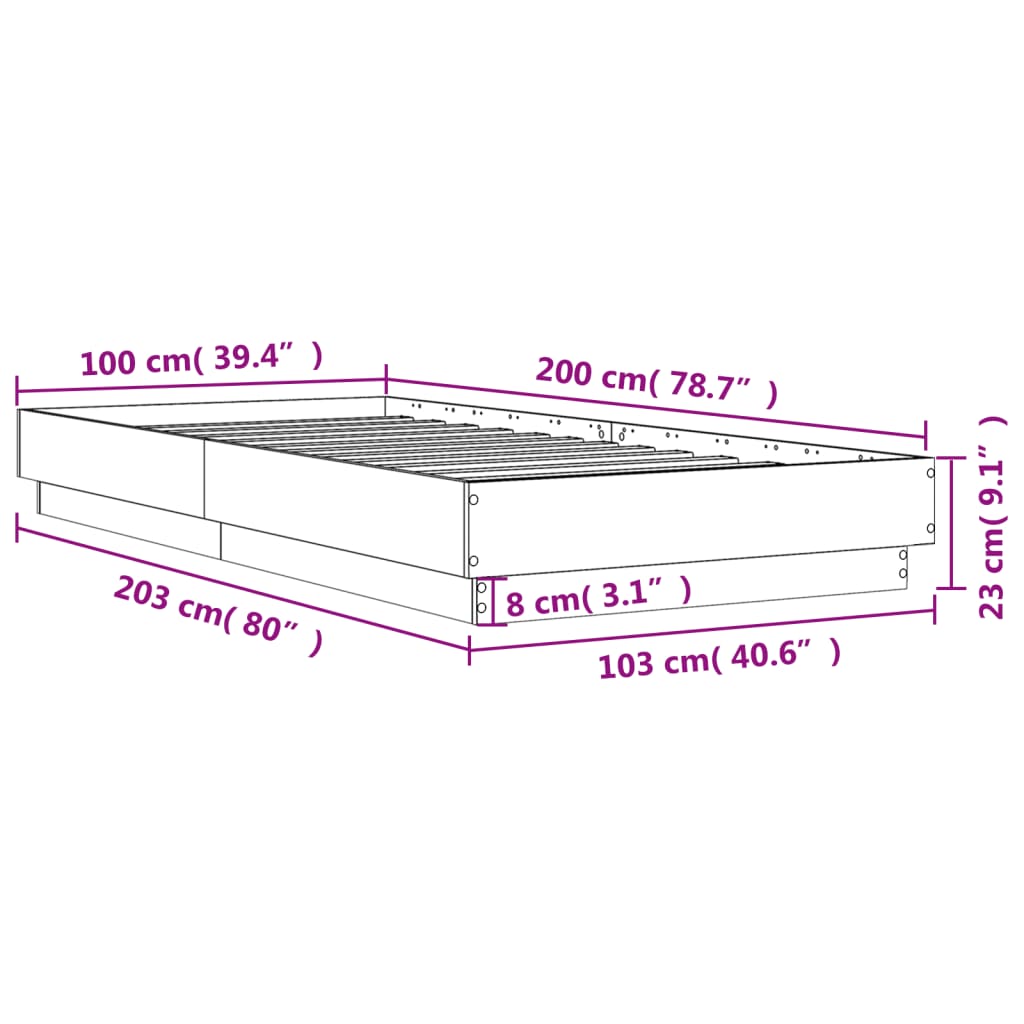 Sengeramme Uten Madrass Sonoma Eik 100X200 Cm Konstruert Tre