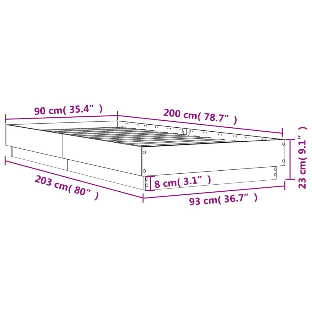 Sengeramme Uten Madrass Sonoma Eik 90X200 Cm Konstruert Tre
