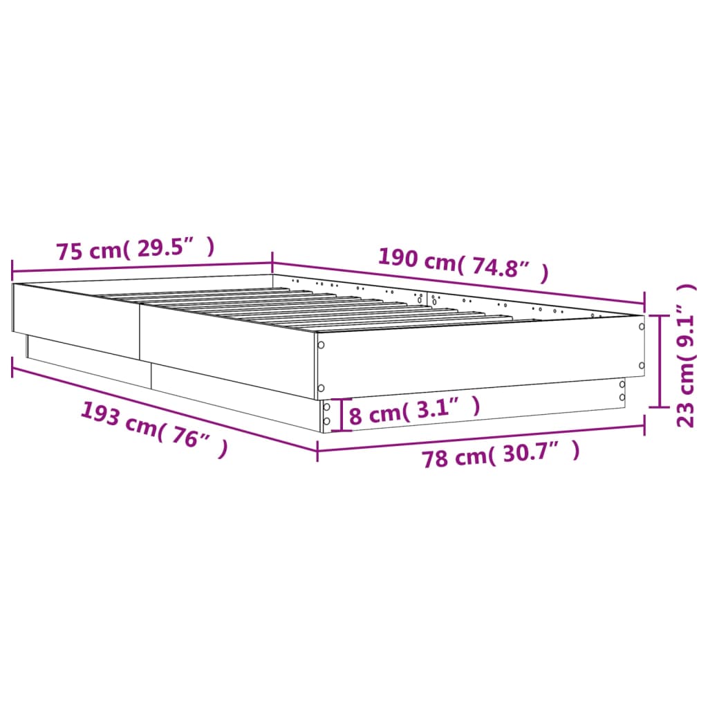 Sengeramme Hvit 75X190 Cm Konstruert Tre