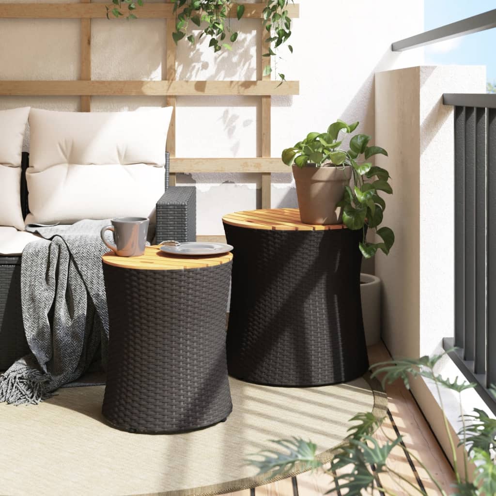 Utendørs Sidebord Med Treplate 2 Stk Svart Polyrotting