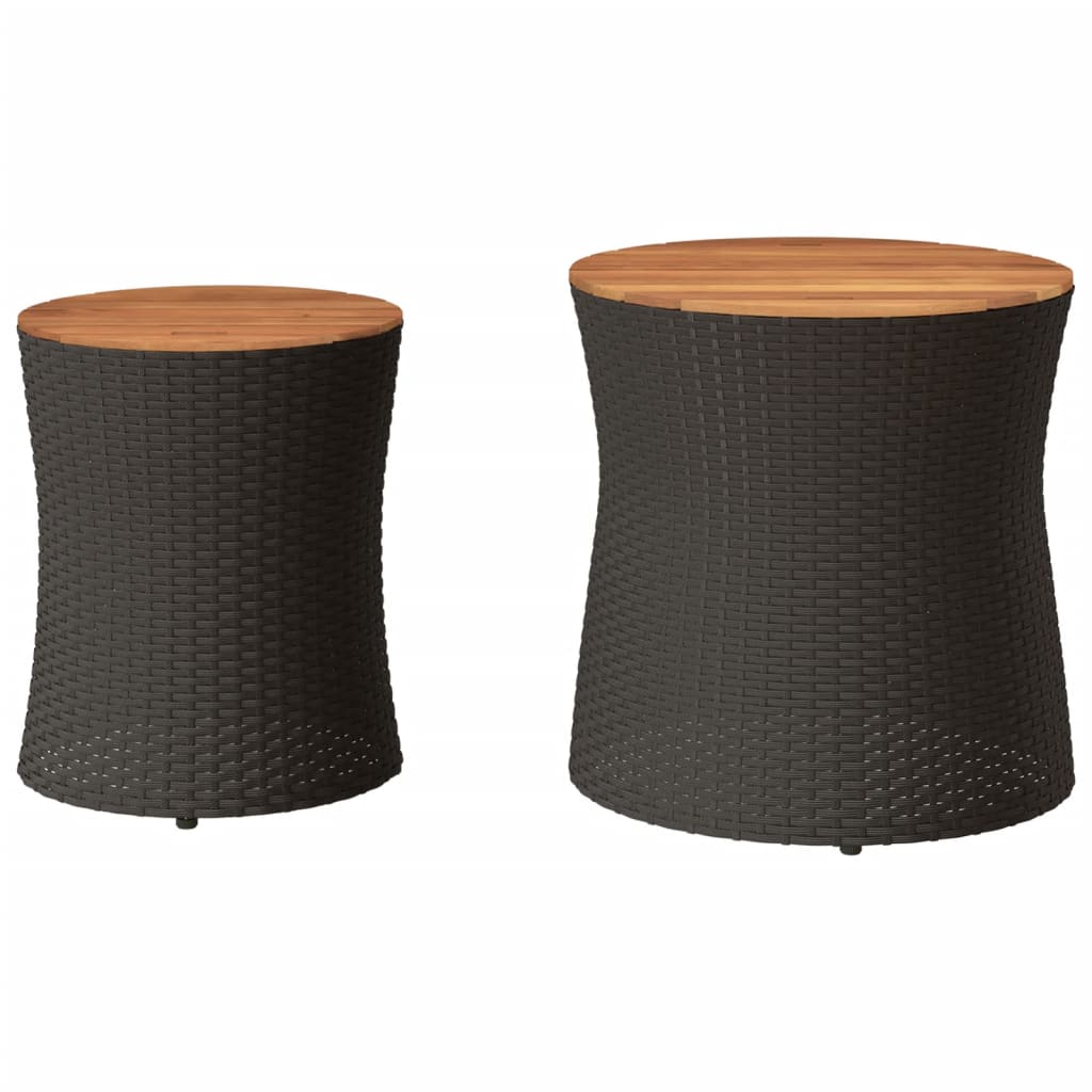 Utendørs Sidebord Med Treplate 2 Stk Svart Polyrotting