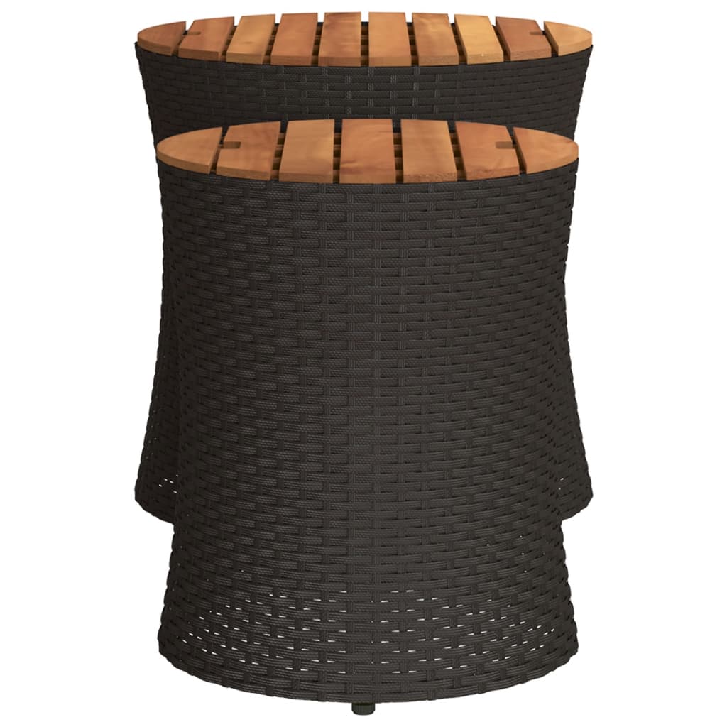 Utendørs Sidebord Med Treplate 2 Stk Svart Polyrotting