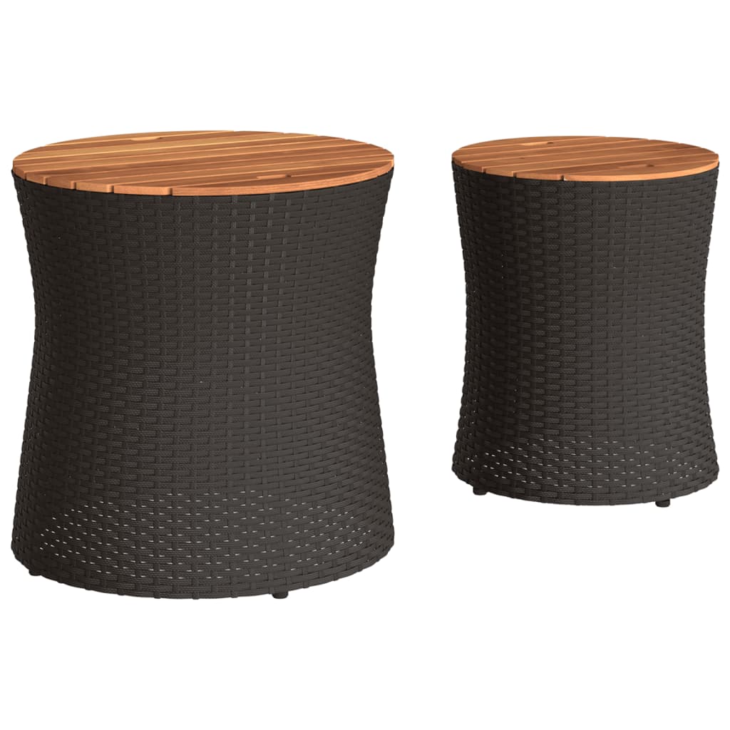Utendørs Sidebord Med Treplate 2 Stk Svart Polyrotting