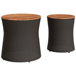 Utendørs Sidebord Med Treplate 2 Stk Svart Polyrotting