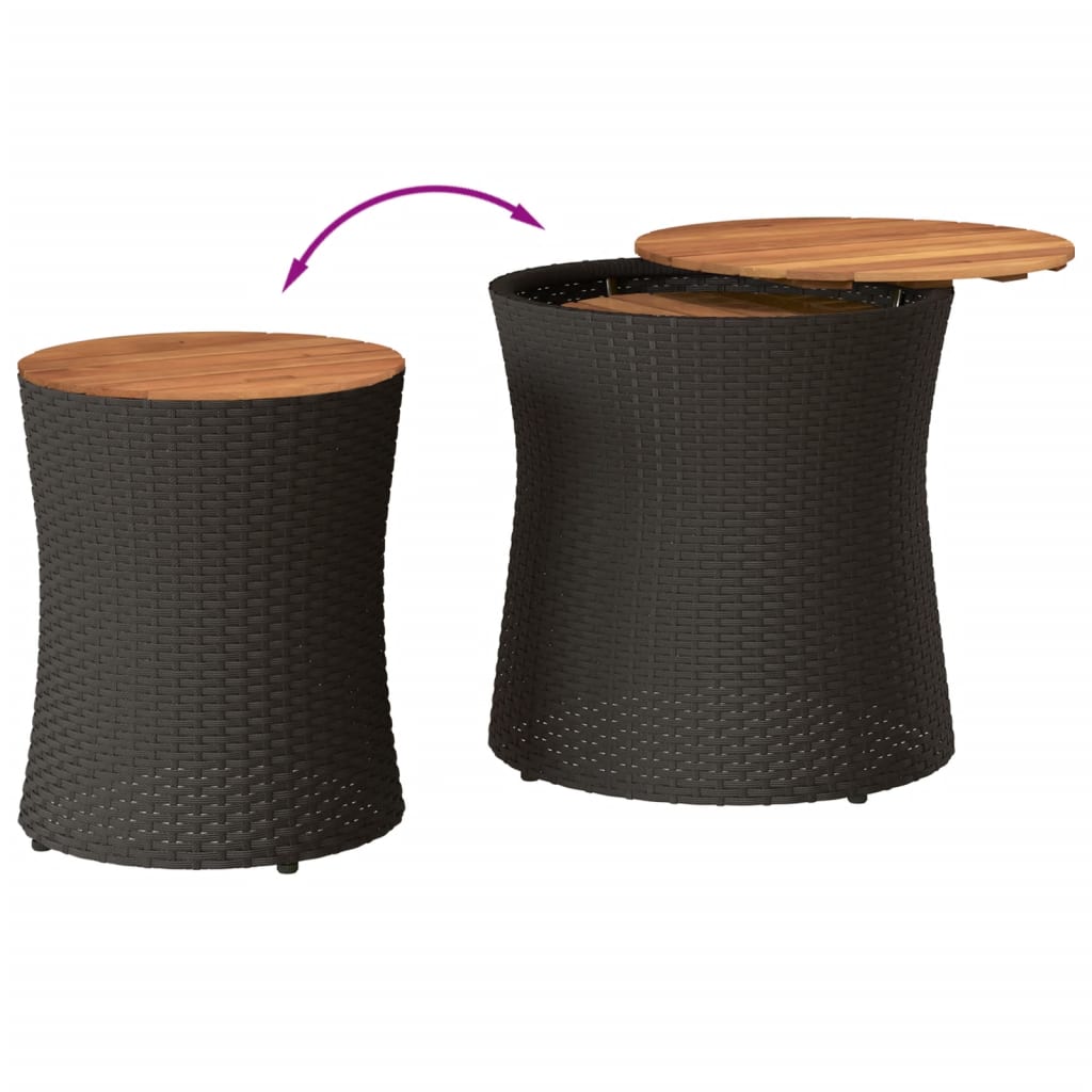 Utendørs Sidebord Med Treplate 2 Stk Svart Polyrotting
