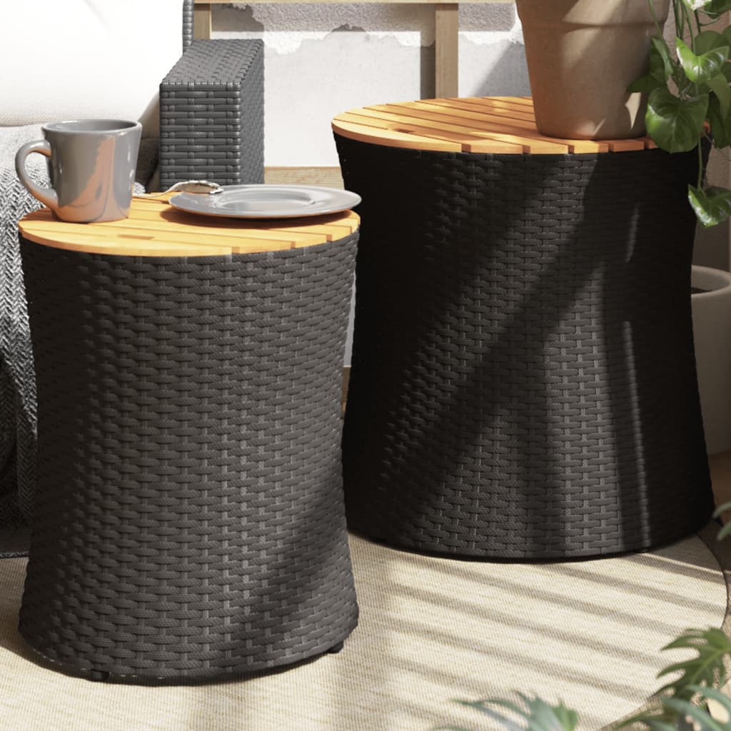 Utendørs Sidebord Med Treplate 2 Stk Svart Polyrotting