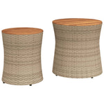 Utendørs Sidebord Med Treplate 2 Stk Beige Polyrotting
