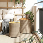 Utendørs Sidebord Med Treplate 2 Stk Beige Polyrotting