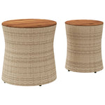 Utendørs Sidebord Med Treplate 2 Stk Beige Polyrotting
