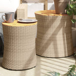 Utendørs Sidebord Med Treplate 2 Stk Beige Polyrotting